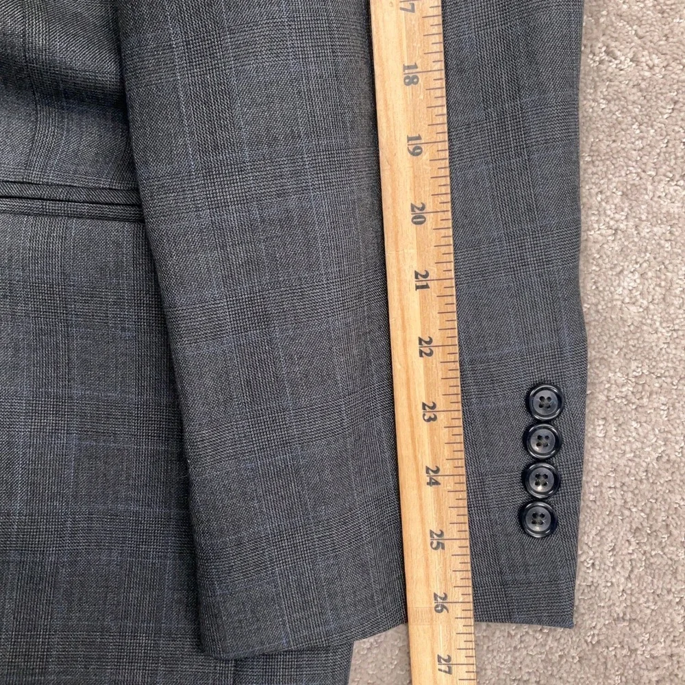 Jos A Bank Suit Mens 44L Charcoal Gray Blue Glen Plaid Tailored Traditional Wool